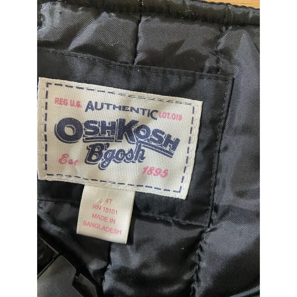 OshKosh BGosh Snow Bibs Girl Ski Kids 4T Overalls Black Front Zip Winter Outdoor
